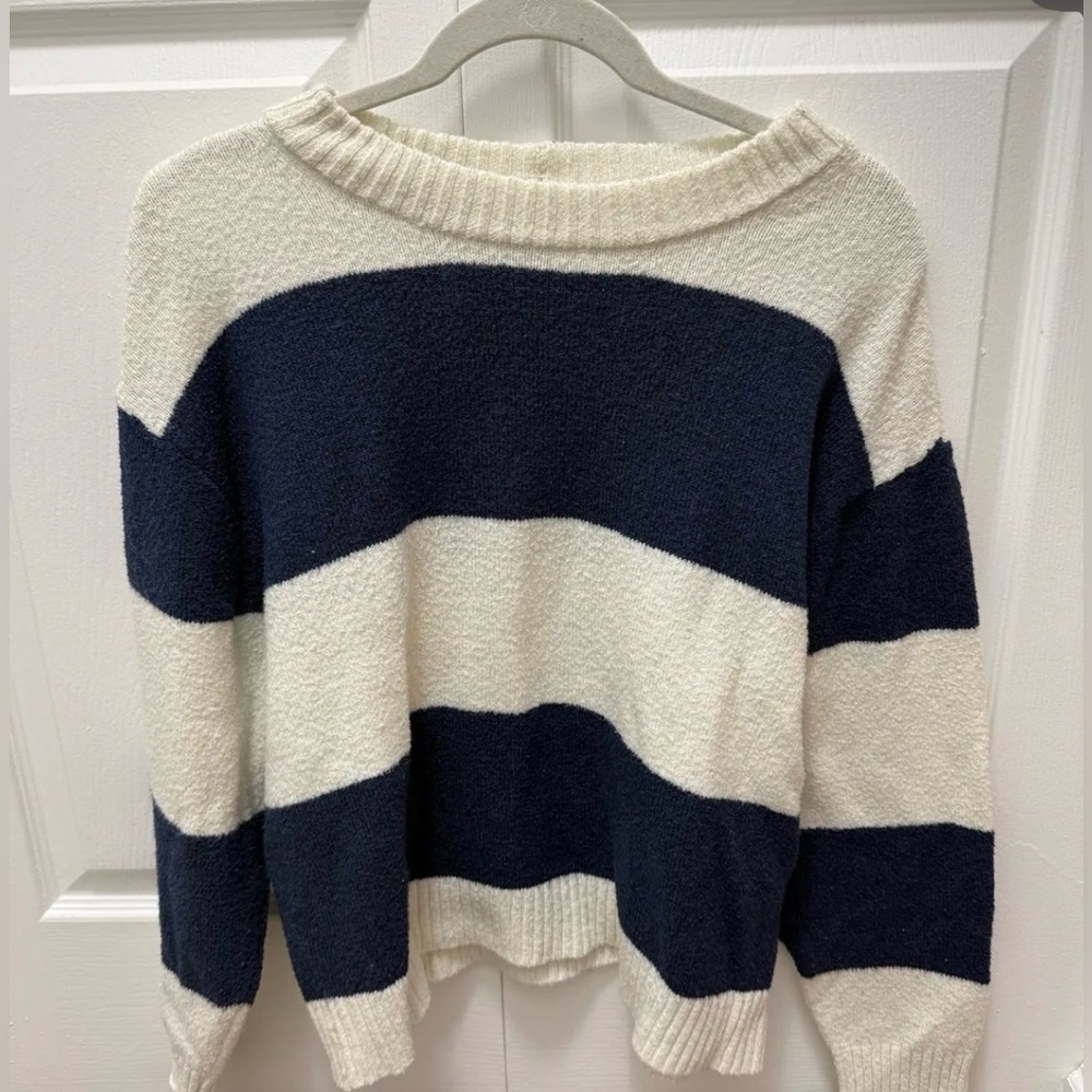 American Eagle Outfitters Navy and Cream Striped Sweater
